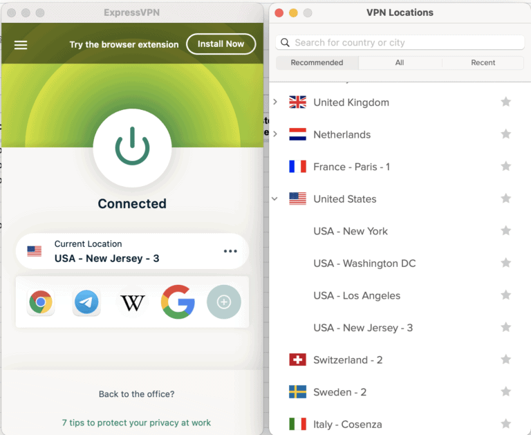 Connected ExpressVPN to a server in New Jersey