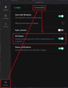 enabled surfshark kill switch setting