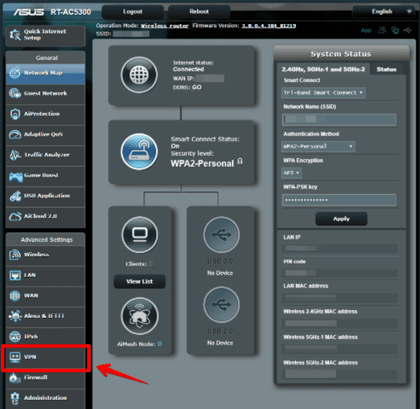 asus router settings