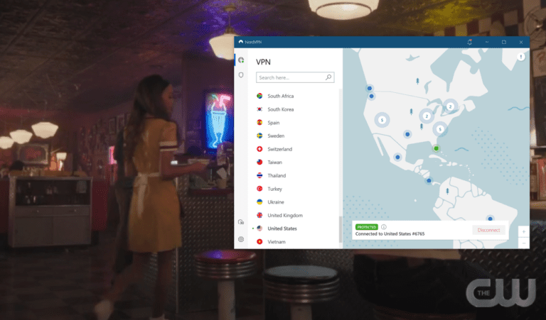 nordvpn connected to a us server while streaming cw tv