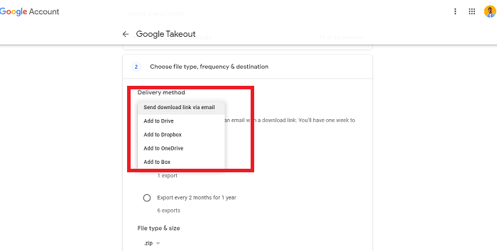 google takeout delivery method