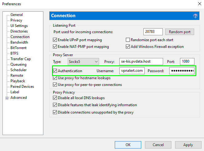 enter privatevpn details for authentication