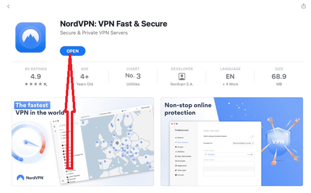 Откройте Nordvpn из App Store