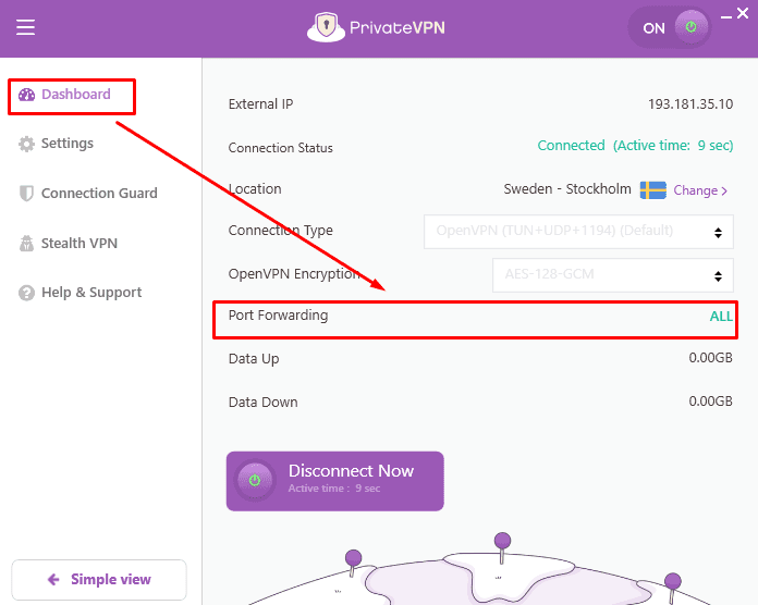 privatevpn port forwarding