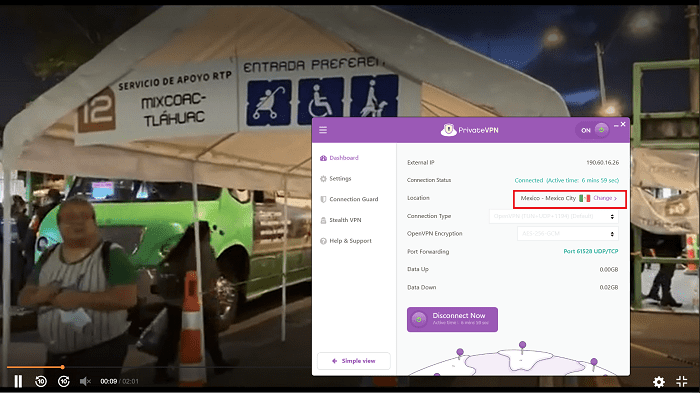 streaming content with privatevpn on mexico server