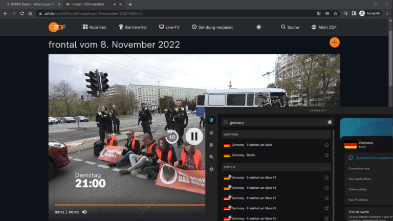 streaming zdf with surfshark using germany server