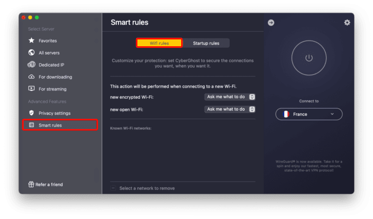 smart rules with cyberghost on france server