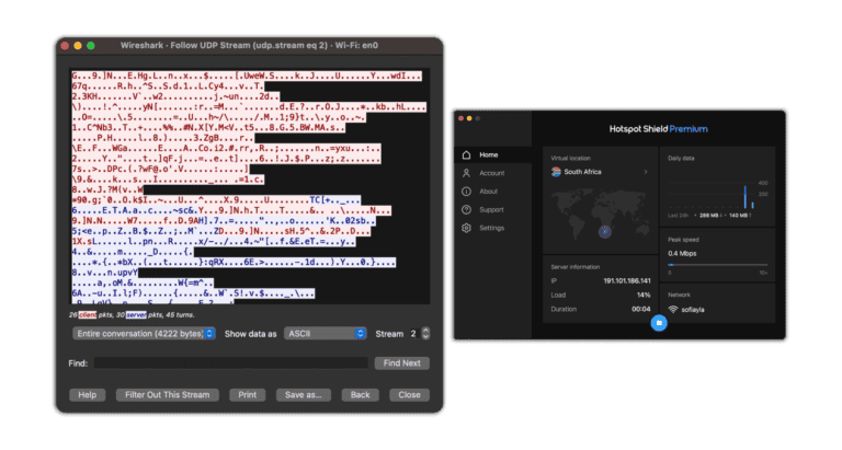hotspot shield wireshark test