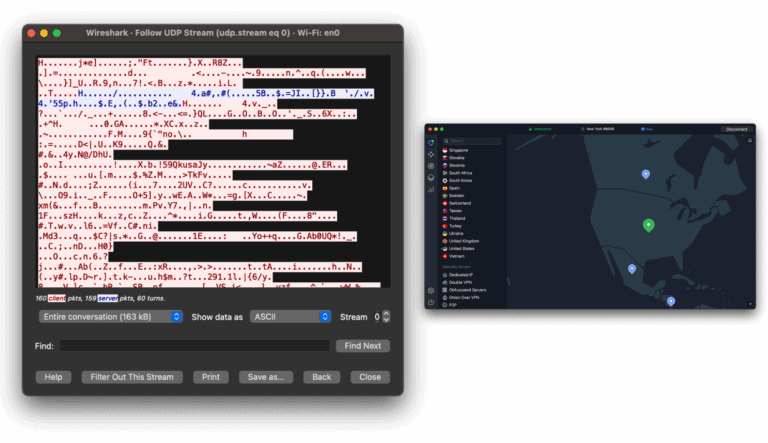 nordvpn wireshark test results while connected to new york server