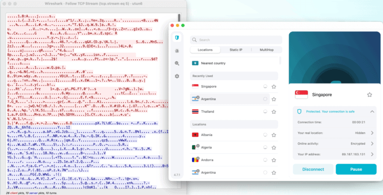 surfshark wireshark encryption test results on singapore server