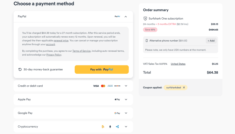 Pay for Surfshark VPN