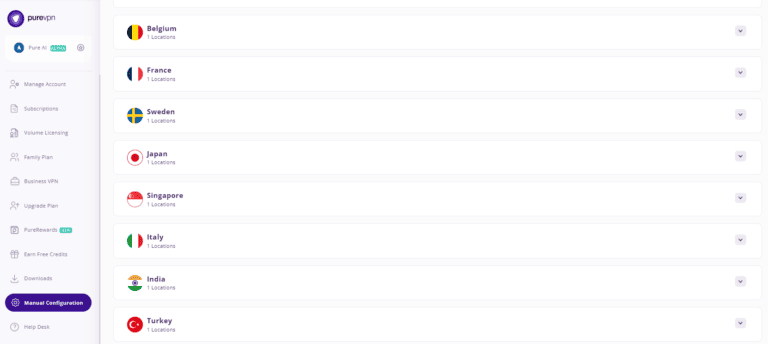 purevpn port forwarding servers