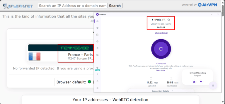 purevpn connected to paris server