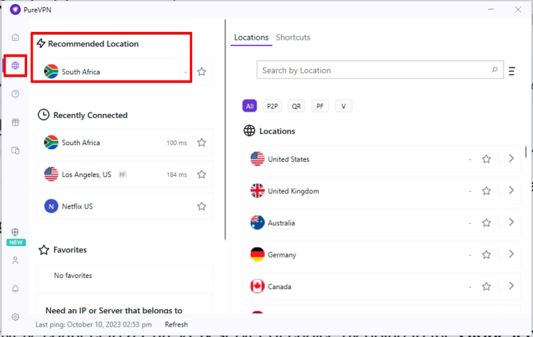 purevpn recommended location