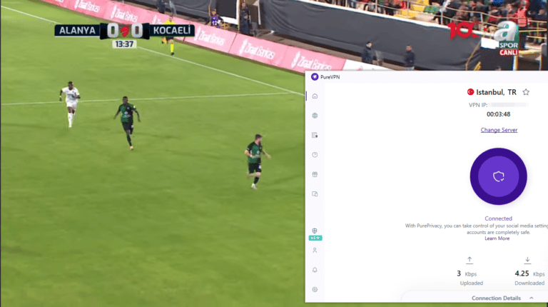 streaming using purevpn istanbul server