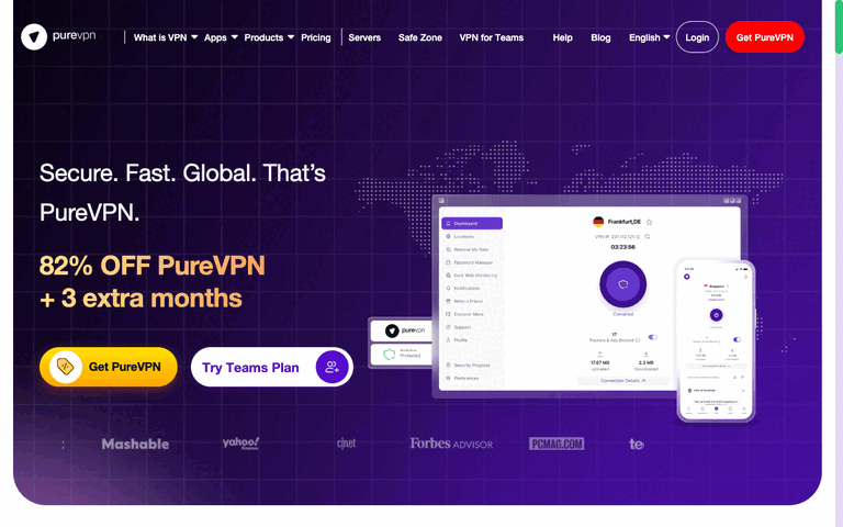 PureVPN homepage